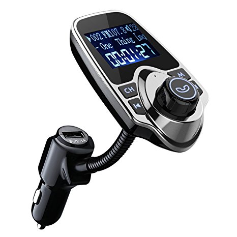 Bluetooth FM Transmitter, TopElek Car FM Radio Transmitter Handsfree Car Kit Audio Adapter MP3 Player with 1.44 Inches LCD Screen, TF Card Slot,USB Charger for iPhone, iPad, iPod, HTC, MP3, MP4 and Most Devices with 3.5mm Audio Jack