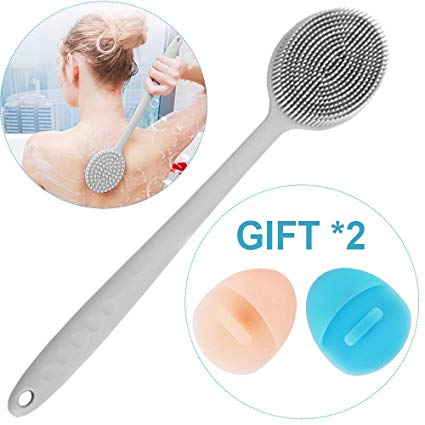 Ultra-soft Silicone Back Scrubber Shower, JohnBee Bath Body Brush With A Long Handle, Bpa-free, Non-slip, Gray