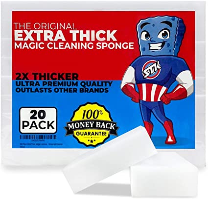 STK 20 Pack Extra Thick Magic Cleaning Pads - Eraser Sponge for All Surfaces - Kitchen-Bathroom-Furniture-Leather-Car-Steel - Just Add Water to Erase All Dirt - Melamine - Universal Cleaner