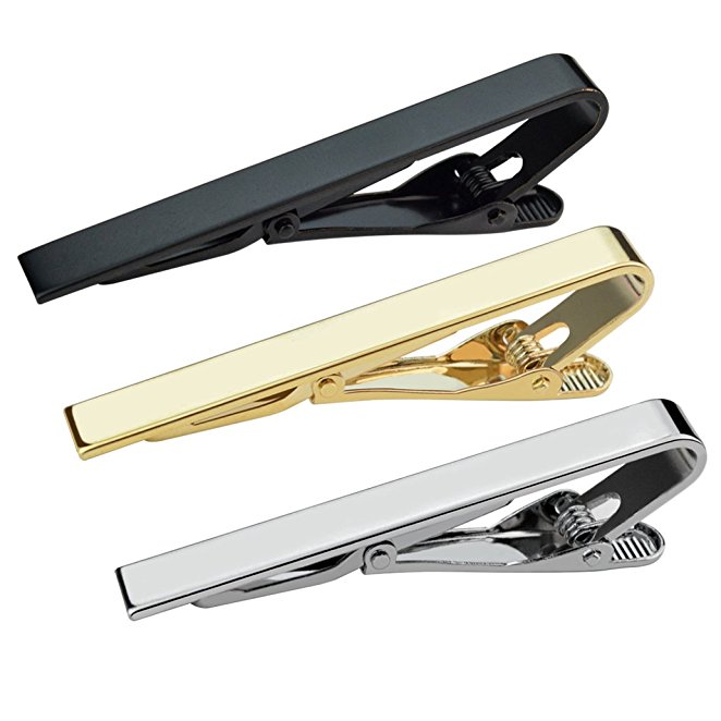 3pcs Tie Bar Clip, Lystaii Tie Tack Pins Tie Clips for Men Father's Day Gifts Present Silver Gold Black