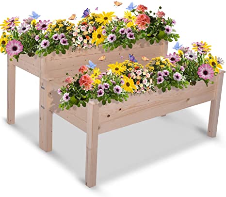 Raised Garden Bed, Elevated Wooden Planter Box, 48x22x30 in Garden Boxes, Raised Garden Bed with Legs for Growing Vegetables, Flowers, Plants Outdoor Patio, Deck, Balcony (Double Layer)