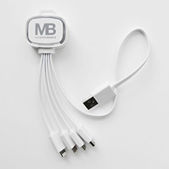 USB 2.0 4-in-1 Multiple Charging Cable w/ iPhone 6/5 8 Pin Flash LED Lightning (with Data), 2 Micro USB, 1 Mini USB Connector (Multi Color LED Lit) (White 1 Pack)