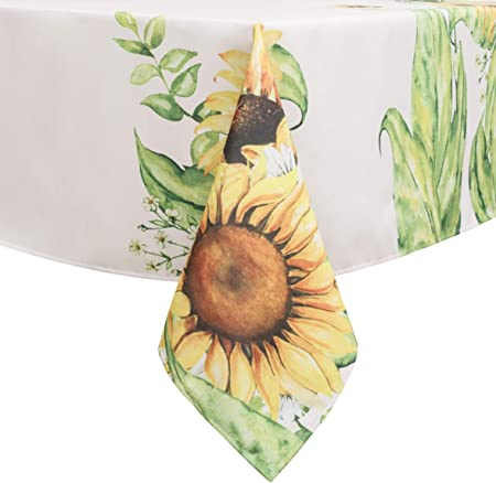 Flyspeed Sunflower Floral Print Rectangle Tablecloth Waterproof Fabric Table Cloth for Dinning Room 60 Inch by 84 Inch