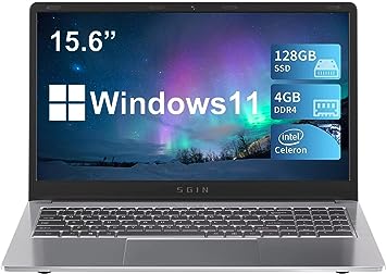 SGIN Laptop 4GB DDR4 RAM 128GB SSD, 15.6 Inch Notebook, Windows 11 Laptops Computer with Intel Celeron Qaud-Core Processor, Intel UHD Graphics 600, Wi-Fi, Bluetooth 4.2, USB3.0, Mini HDMI, Webcam