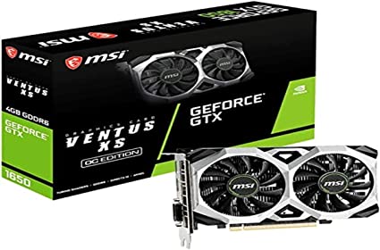 MSI GeForce GTX 1650 D6 VENTUS XS OC Graphics Card '4GB GDDR6, 1620MHz, 128-bit, PCI Express x16 Gen 3, DisplayPort, HDMI, DVI-D, Dual Fan Cooling System'