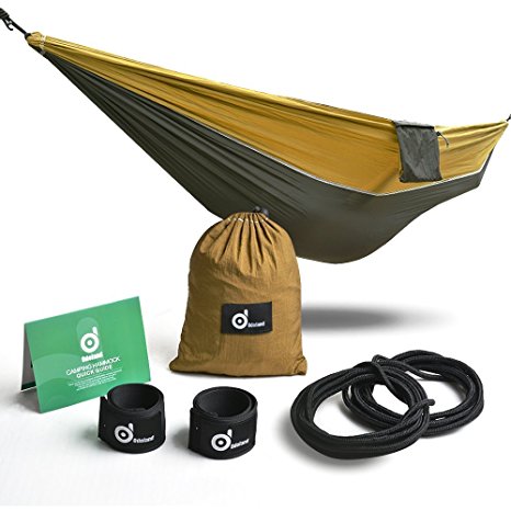 ODOLAND Travel Camping Hammock- Lightweight Portable Nylon Hammock Hanging Bed with Free Hammock Straps & Steel Carabiners for Backpacking, Travel, Beach, Yard, Forest