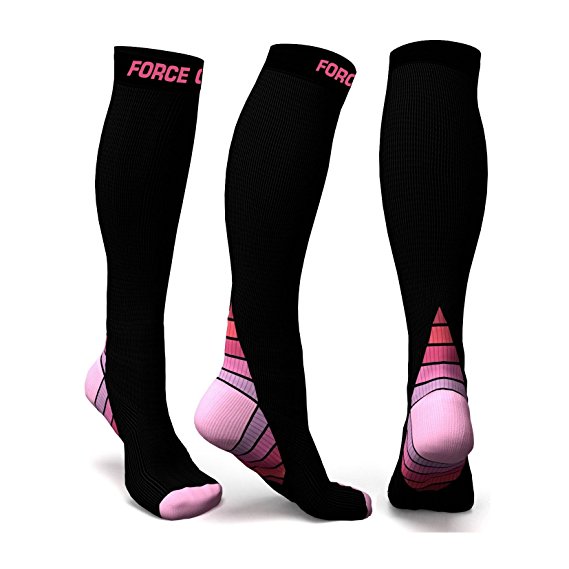SAV Compression High Knee Socks 20-30 mmhg for Man & Women Best Sport Fit for Running Nurses Shin Splints Flight Travel & Maternity Pregnancy Boost Circulation & Recovery Pair