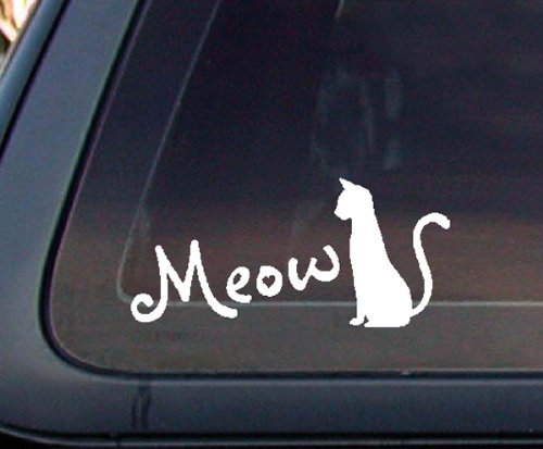 Cat Silhouette Meow for Cat Lovers Car Decal / Sticker - White