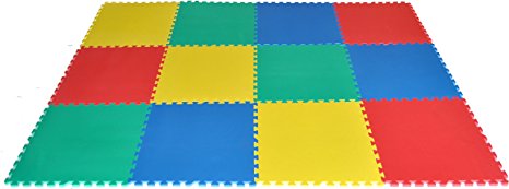 48 Square Feet (12PC): 24" X 24" X~9/16" Extra Thick Rainbow Non-Toxic Non-Recycled Waterproof Play Mats