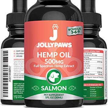 Jollypaws Hemp Oil for Cats - (500 MG) - All Natural Pain Relief, Stress & Anxiety Support, Full Spectrum Hemp Oil - Salmon Flavor - Made in USA