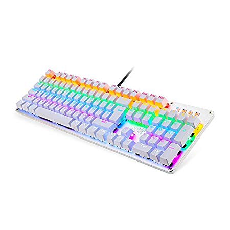 Mechanical Keyboard with Blue Switches,LINGBAO Jiguanshi Mini Wired USB Gaming Keyboard with Colourful Backlit LED Light,104 Keys Anti-ghosting for PC,Mac,Laptop,Gamer (White) …