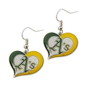 MLB Oakland Athletic's Team Logo Swirl Heart Earring Sports Fan Gift