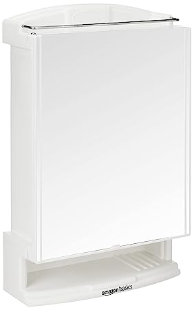 AmazonBasics Multipurpose Wall-Mounted Storage Cabinet with Mirror, Small (White)