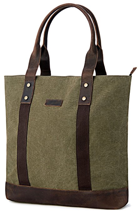 Tote Bag, GRM Canvas Large Size Shoulder Bag Leather Handbag Work Bags for Travel Business Work School