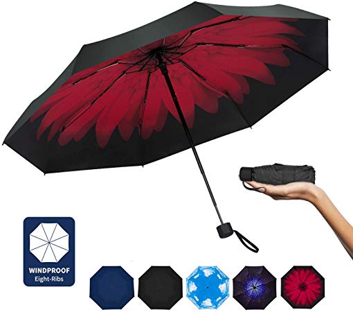 Travel Umbrella - Compact Umbrella 8 Ribs Portable Sun&Rain Lightweight Windproof Umbrella with 95% UV Protection for Men Women Kids