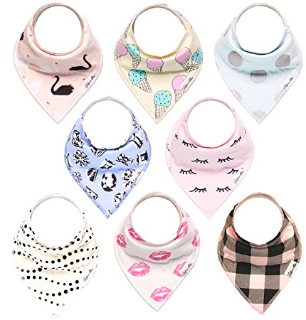 Baby Bandana Drool Bibs Gift Set For Girls, 8 Pack Organic Cotton With Snaps "The Kissy Face Set" By California Blue