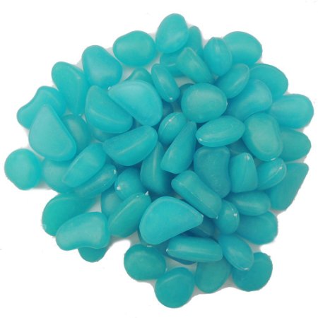 100 Man-made Blue Glow in the Dark Pebbles Stone for Garden Walkway--Making Your Garden or Yard Looks Different from Your Neighbors at night by Wowlife