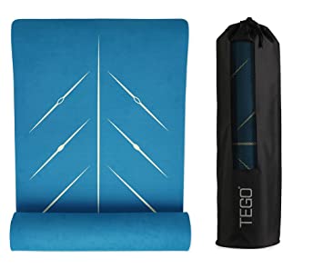 TEGO CORE Yoga Mat with GuideAlign - Extra Large, Extra 8mm thick, Comes with Yoga Mat Holder Bag 72x26 Inch-Exercise, Anti Slip, Grippy for men,women,kids… (26 x 72 Inches, Teal Gold)