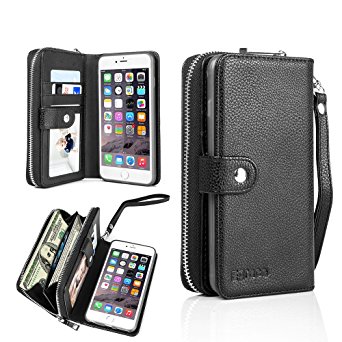 Egrace PU Leather Magnet Knocked-Down Wallet Case with Stand Flip for iPhone 6 Plus and 6S Plus - Black