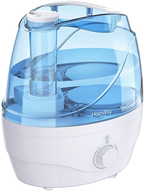 Homasy [Upgraded] Cool Mist Humidifier, 2.2L Ultrasonic Humidifier, 28dB Quiet BPA-Free Air Humidifier for Bedroom, Independent Power Adapter, 30H Working Time, 360° Nozzle, Auto Shut Off, Blue