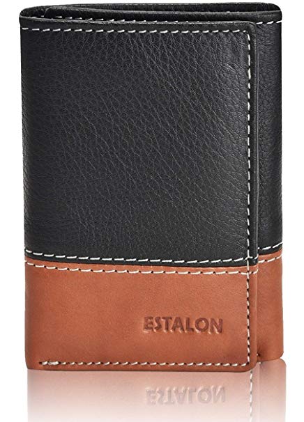 Slim Leather RFID Trifold for Men - RFID Blocking Genuine Leather wallet 7 Card Holder With ID Window