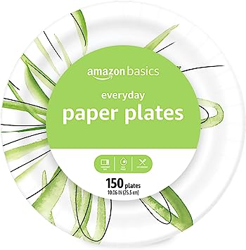 Amazon Basics Everyday Paper Plates, 10 Inch, Disposable, 150 Count