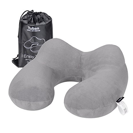 Hawkko Travel Pillow Soft Inflatable Neck Pillow Support-Compact & Lightweight for Sleeping on Airplane, Car, and Train, Carrying Bag-Extremely Portable (Silver Gray)