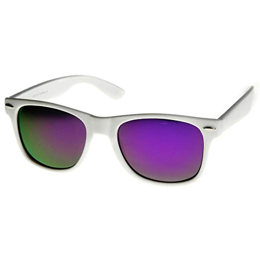 zeroUV - White Square Sunglasses for Men with Colored Reflective Mirror Lens