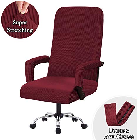 Stretch Office Chair Covers with Arms Back and Seats Computer Office Chair Cover Stretchable Chair Covers Whit Armrest Stretch Rotating Chair Slipcover for Office, Standard, Burgundy