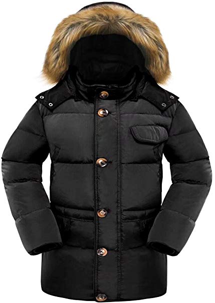 Beinia Valuker Men's Down Coat with Fur Hood with 90% Down Parka Puffer Jacket