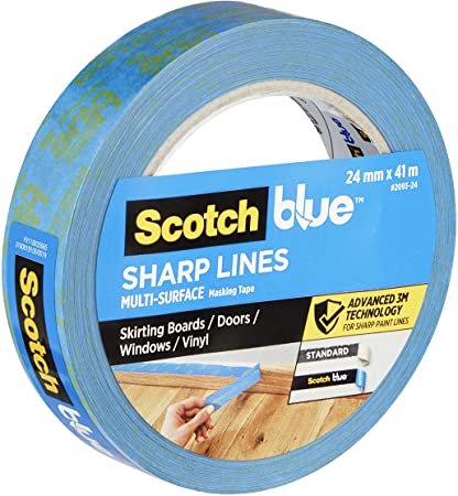 ScotchBlue Sharp Lines Advanced Masking Tape, 24 mm x 41 m, Scotch Adhesive Blue Painters Tape For Super-Sharp Paint Lines, Indoor and Outdoor, with 3M Advanced Technology