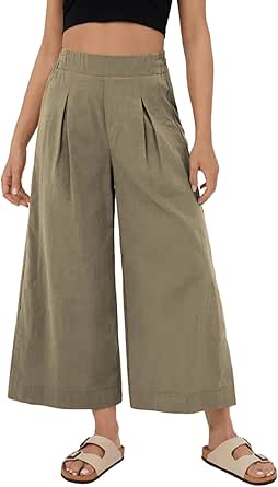 EVALESS Women's Wide Leg Palazzo Pants Elastic High Waisted Trousers Work Suit Pants with Pockets