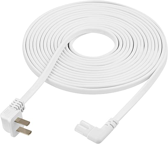 Vebner Extra Long 25-Foot Power Cord Compatible with Samsung and LG TV LED Smart Screens and Many Other Compatible Electronics - 90 Degree Right Angled L-Shaped Power Cable (25-Foot, White)