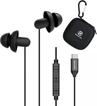 Hearprotek 2 Pairs Sleep earbuds, USB c Earphones Headphones with Microphone-Silicone Noise Isolation Type c Earbuds Sleep Buds for Android Phone, Ideal for Sleeping, snoring, Relaxation