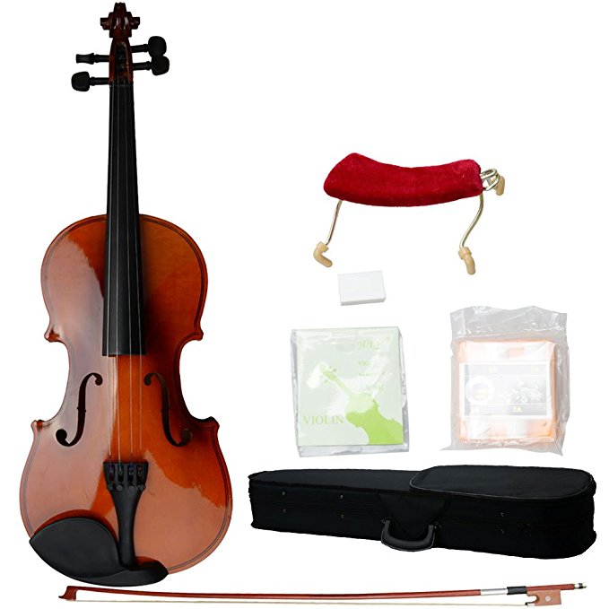 4/4 Full Size Acoustic Violin Solid Wood Violin with Hard Case, Shoulder Rest, Tuner, Bow, Rosin and Extra Strings