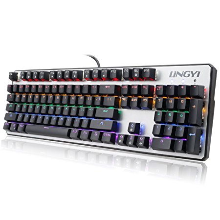 LINGYI Mechanical Gaming Keyboard with Blue Switches, 104 Keys Anti-ghosting, Rainbow LED Backlit for PC, Mac