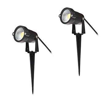 Familite Outdoor Waterproof Decorative Spotlight-6W COB LED Landscape Garden Wall Yard Path Light AC/DC 12V with Spiked Stand, Pack of 2 (Cool White 6000-6500K)