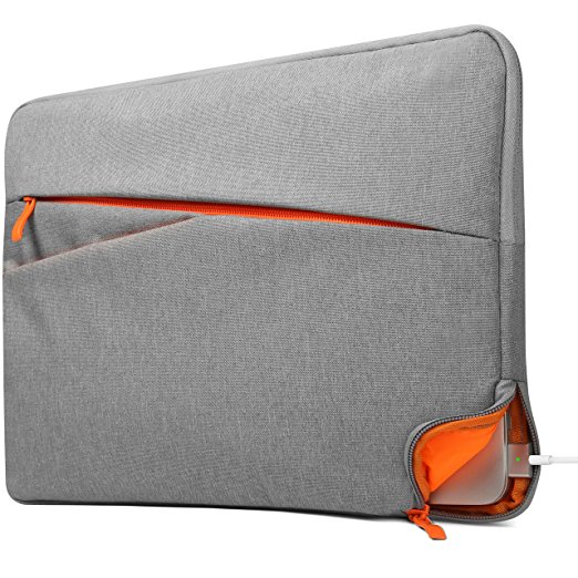 GMYLE 13 - 13.3 inch Water Resistant Laptop Sleeve with Charging Opening for Macbook Air Pro & other Laptops (Chromebook Dell HP ASUS Lenovo Acer) - Silver Grey & Orange Soft Bag Case Cover