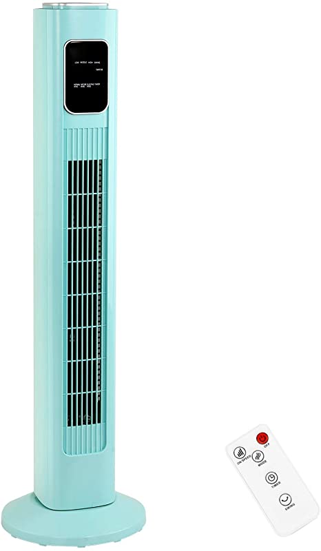 R.W.FLAME Tower Fan with Remote Control, Standing fan for office, Oscillating fan for home with children/pets/elders,Time Settings,LCD display,45W,Oscillation, 36", Green