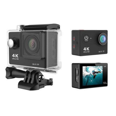 Eken H9 Wifi Action Camera Black  Free Selfie Stick  Free Charging Dock 4K251080p60  170 Degree Lens