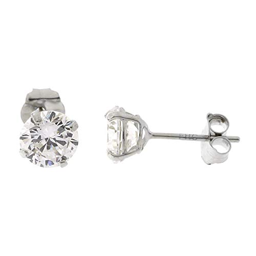 14k Yellow, White or Rose Gold Basket Set Cubic Zirconia Stud Earrings