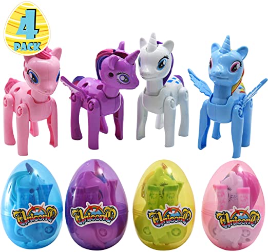 FiGoal 4 Pack Easter Egg Stuffer Unicorn Deformation Jumbo Size Pony Building Blocks Unicorn Toys for Boys Girls Toddlers
