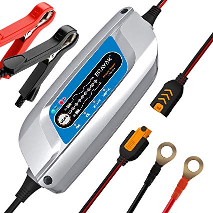 ERAYAK 12V 4A Fully Automatic Battery Charger/Maintainer for Cars, Motorcycles, ATVs, RVs, Powersports, Boat and More. Maximize The Battery Life and Performance