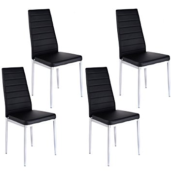 Giantex Set of 4 PU Leather Dining Side Chairs Elegant Design Home Furniture Black