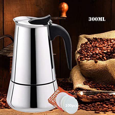 Stovetop Espresso Maker, Moka Pot, Percolator Italian Coffee Maker, 6-Cup 10oz/300mL, Classic Full Bodied Cafe Maker Machine, 430 Stainless Steel Induction Cooker Suitable