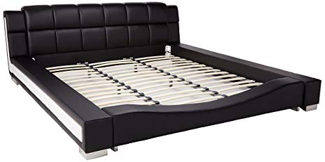 Container Furniture Direct Liam Collection Contemporary 2 Tone Faux Leather Upholstered Platform Bed with Padded Headboard, California King, Black/White