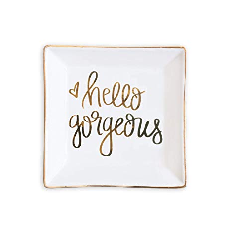 Sweet Water Decor Hello Gorgeous Jewelry Dish | Gold Ring Trinket Tray Inspirational Storage