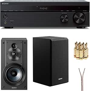 Sony STRDH190 2-ch Stereo Receiver with Phono Inputs & Bluetooth SSCS5 3-Way 3-Driver Bookshelf Speaker System (Black)