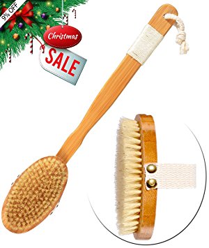 Body Brush for Dry Brushing Made of Bamboo and Boar Bristle with Detachable Long Handle Perfect for Dry Skin Brushing, Shower and Bath,Body an Essential for Cellulite Reduction, Skin Exfoliation
