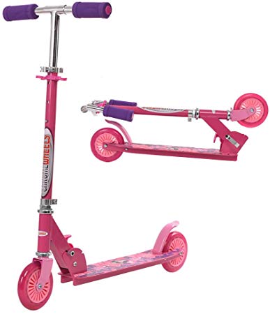 ChromeWheels Scooter for Kids, Deluxe Kick Scooters 4 Adjustable Height 2 Wheels Foldable, Best Gifts for Boys Girls, Age 3-8 Years Old, 110lb Weight Limit, Pink